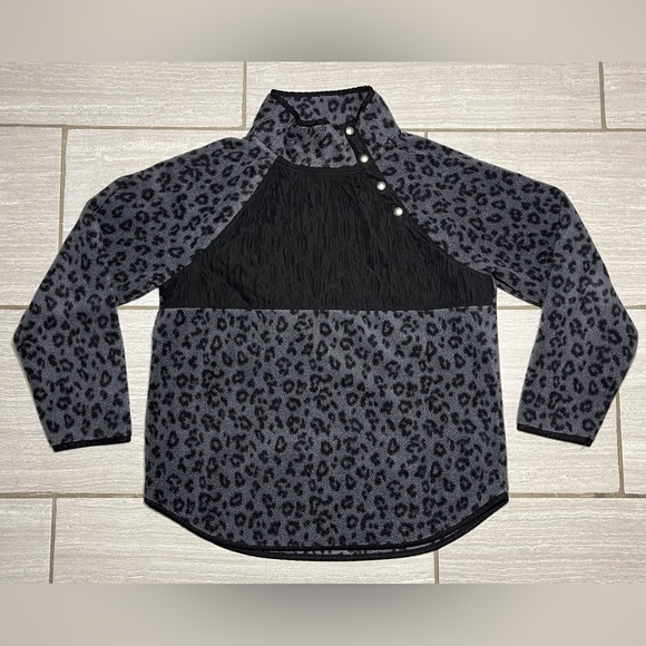 J. Crew Fleece Leopard Quilted Button Neck Sherpa Tunic Women’s Size Large - Picture 1 of 3